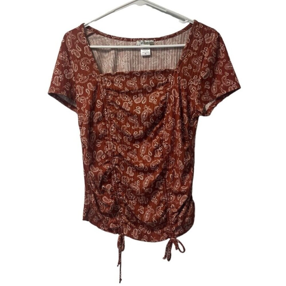 Wild Moss Women's Floral Cropped Runched Top‎ Size XL Cottagecore Boho Peasant